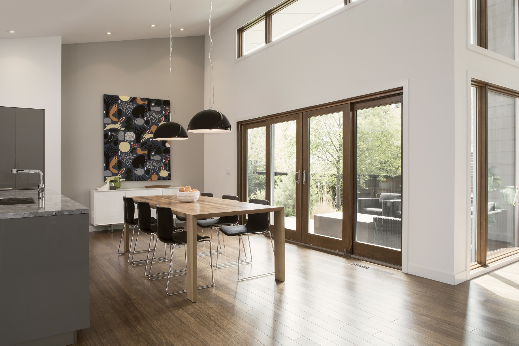 Dining table with pendant lights